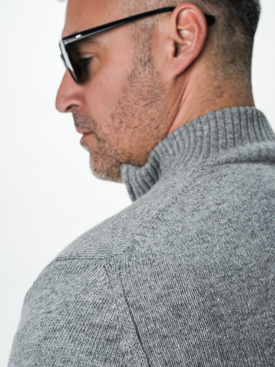 Pulover Gri Barbati 100% Lana Lambswool Cu Fermoar BMan0027 (6)