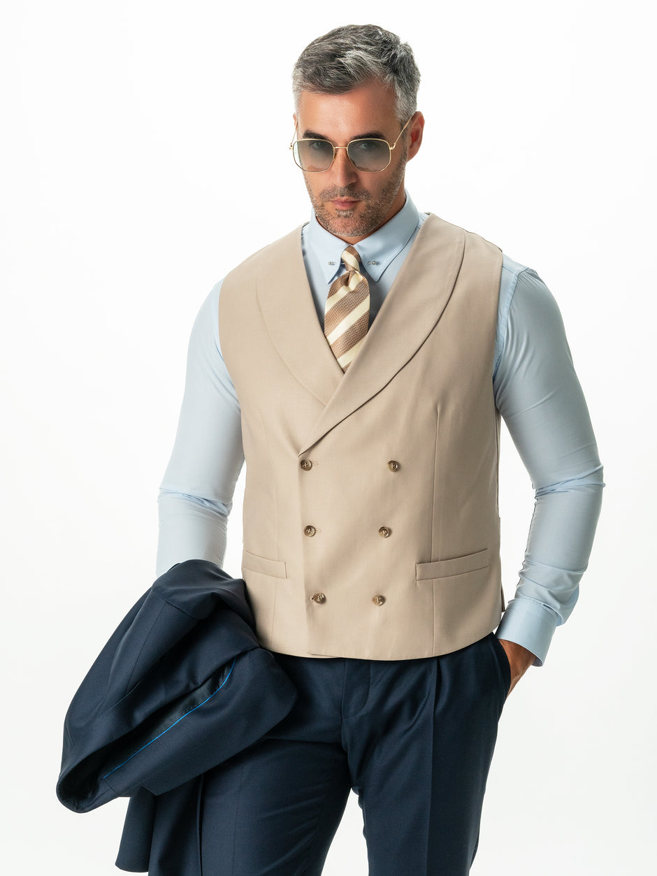Vesta Barbati Crem Modern Casual La Doua Randuri BMan0301 (5)