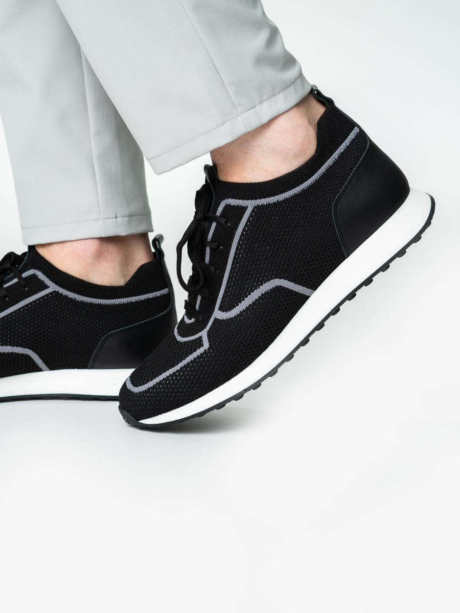 Pantofi Casual Barbati Negri Textil Cu Piele Naturala Talpa Ortopedica BMan0415 (5)