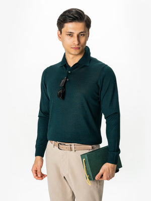 Pulover Polo Barbati Verde din 100% Lana Cashwool BMan0053