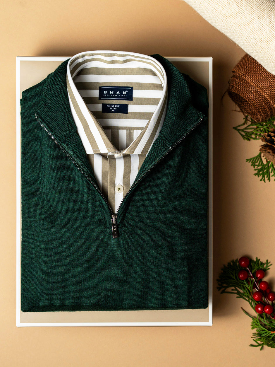 Pachet Cadou Barbati Pulover Cu Fermoar Si Camasa Bumbac Bman0012 (1)