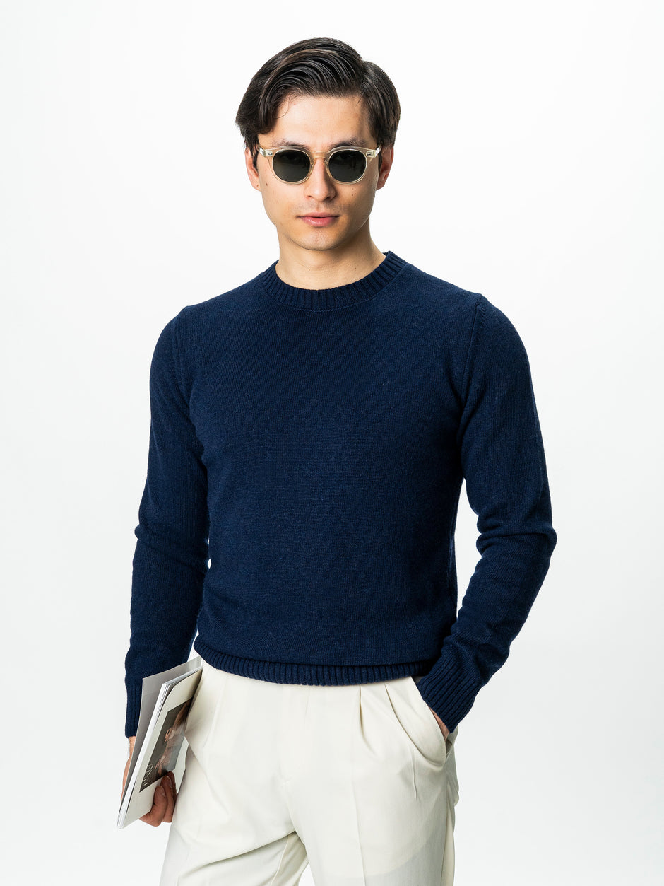 Pulover Barbati Bleumarin Toamna Iarna Din 100% Lana Lambswool BMan0032 (4)