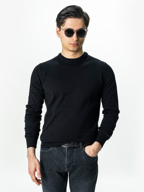 Pulover Casual Guler Rotund  Negru Barbati 100% Bumbac BMan0008