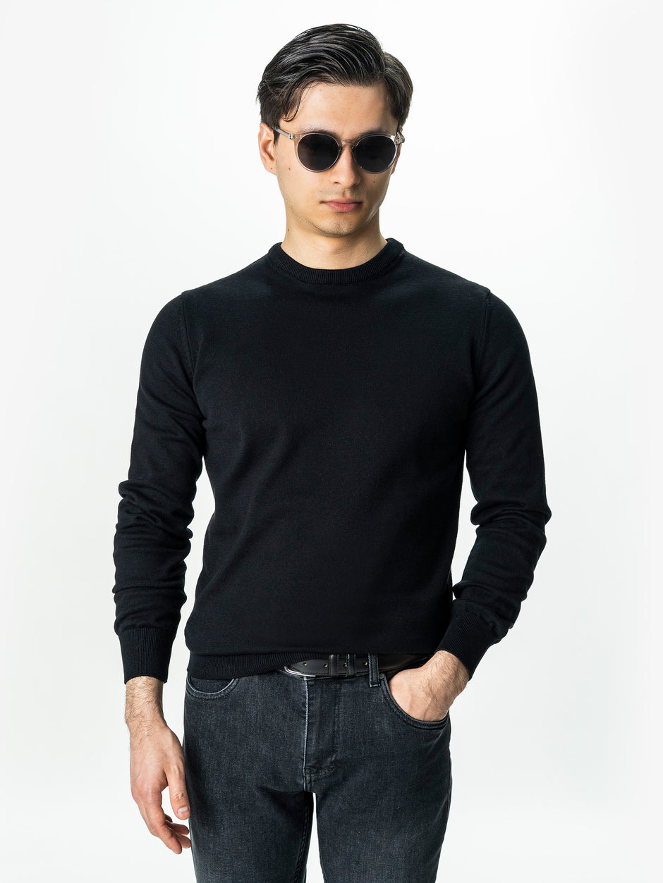 Pulover Casual Guler Rotund  Negru Barbati 100% Bumbac BMan0008 (4)