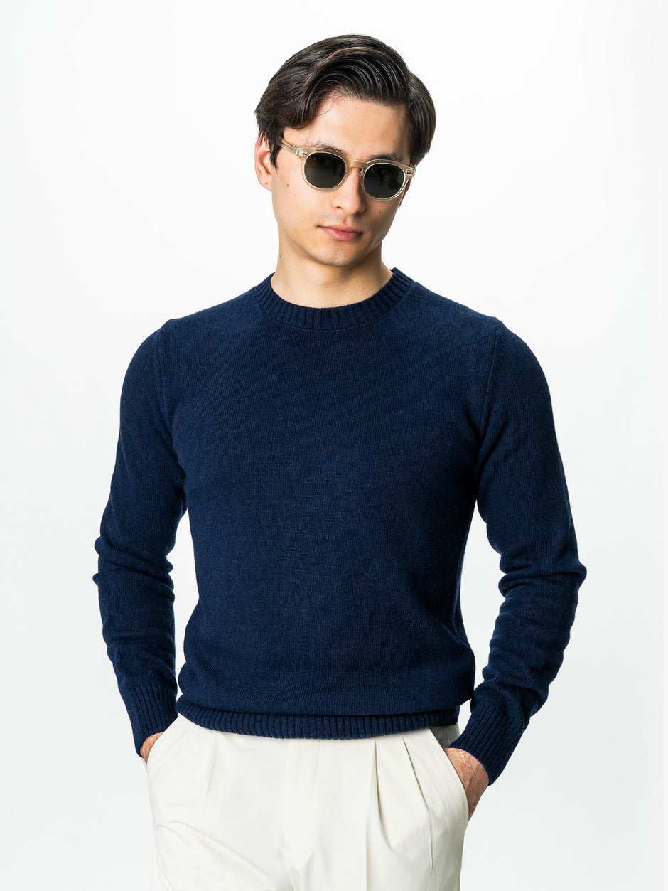 Pulover Barbati Bleumarin Toamna Iarna Din 100% Lana Lambswool BMan0032 (6)