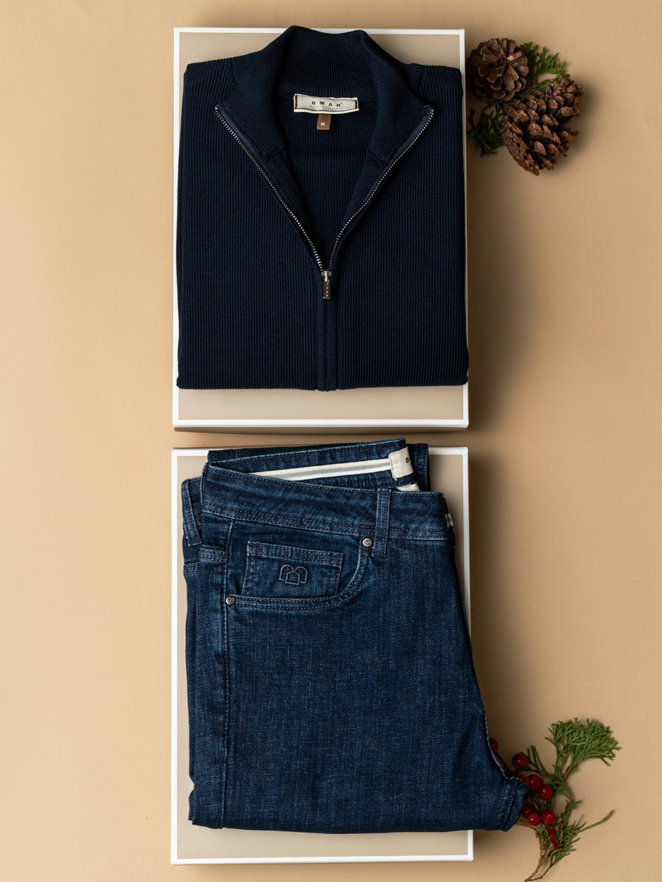 Pachet Cadou Barbati Pulover Cu Fermoar Si Blugi Bman0080 (2)