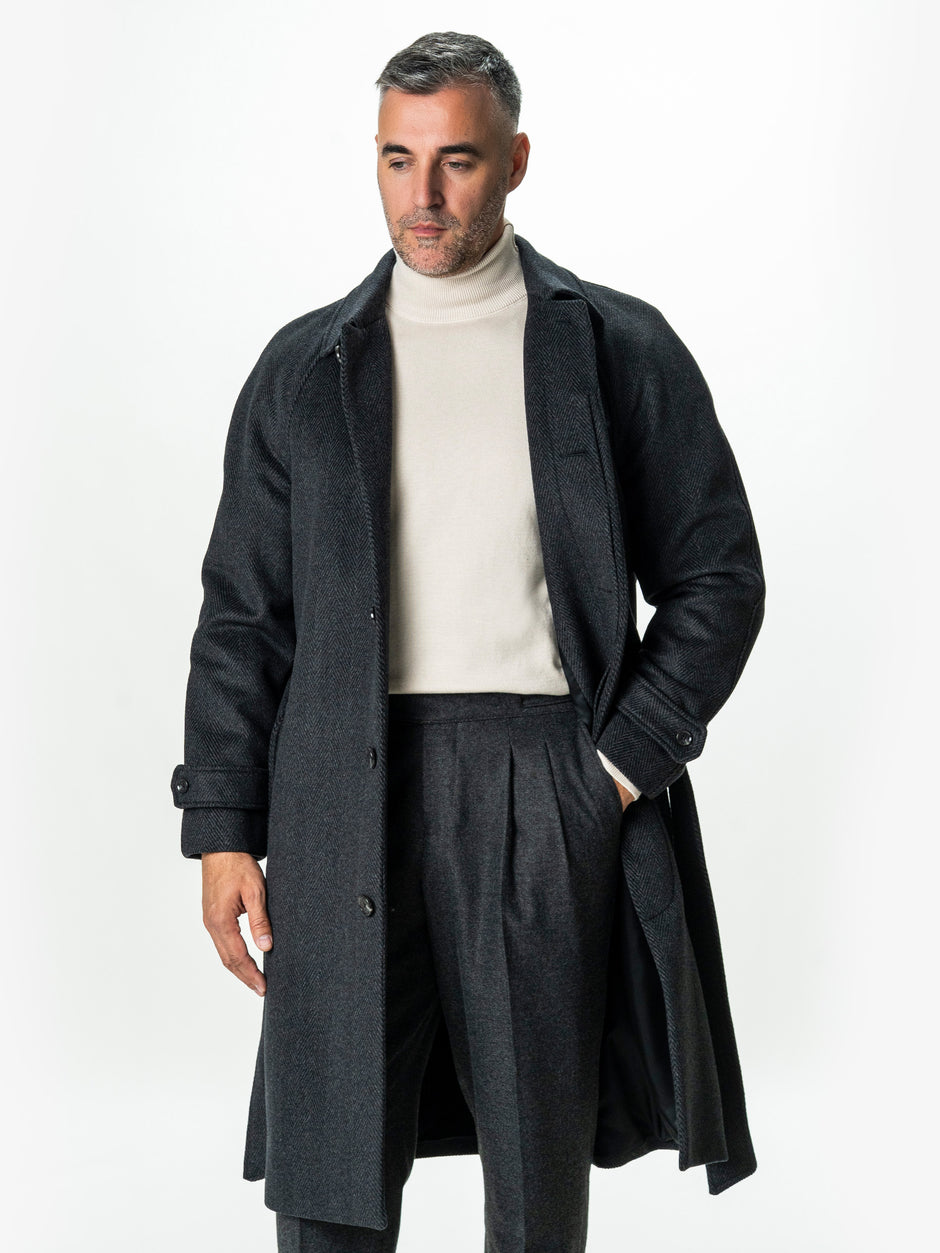 Palton Barbati Iarna Negru 100% Lana Twill BMan0006 (2)