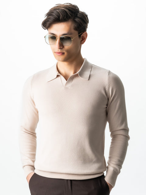 Pulover Barbati Office Crem Guler Polo Fara Nasturi  Bumbac Soft 100% Natural Galbiatti Cotton Toamna&Iarna  BMan0013 (3)