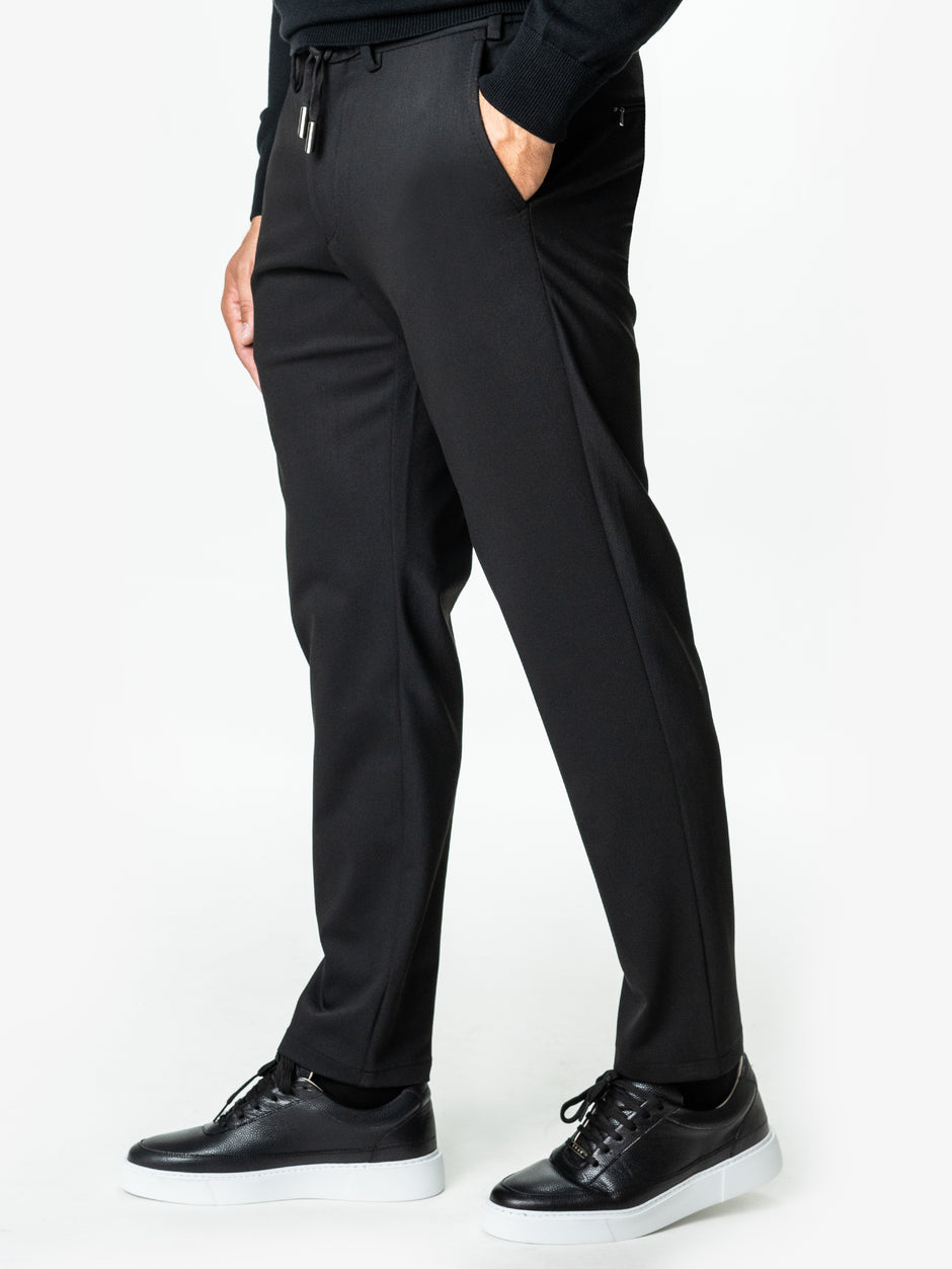 Pantaloni Negri Relax Fit Barbati Cu Snur Full Stretch Office BMan0014 (4)