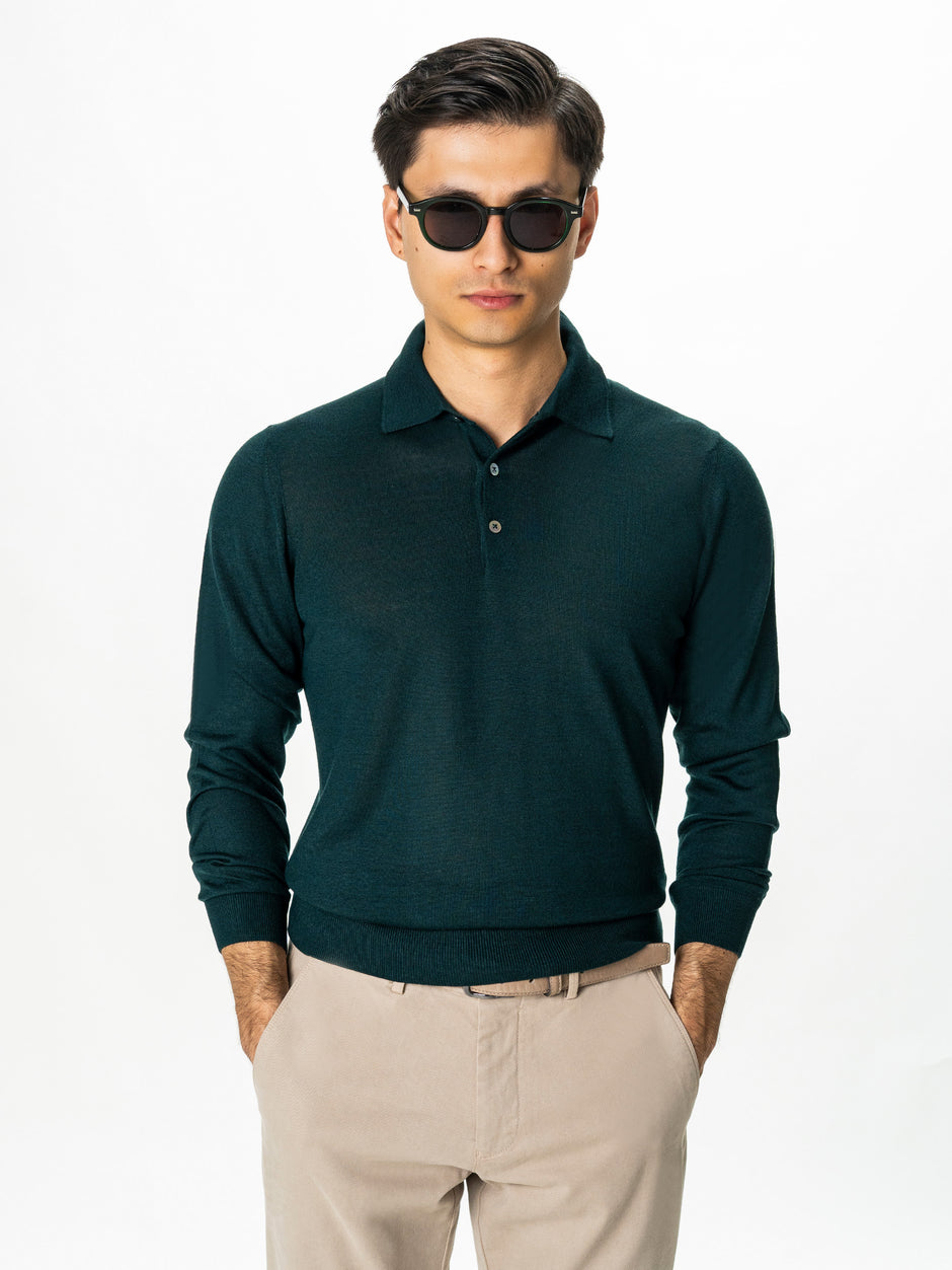 Pulover Polo Barbati Verde din 100% Lana Cashwool BMan0053 (5)