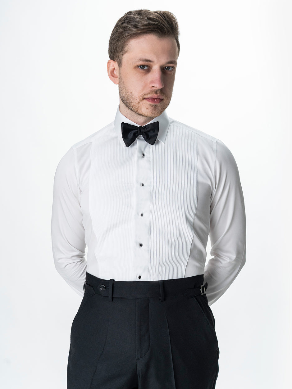 Camasa Alba Mire Barbati De Ceremonie Cu Plastron BMan0046 (4)