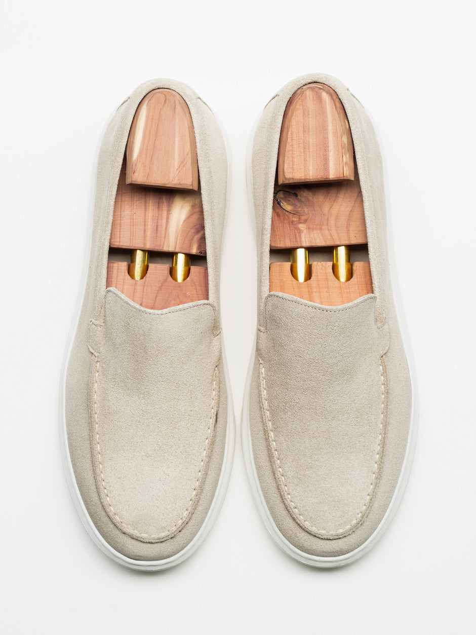 Mocasini Smart Casual Barbati Crem Din Piele Intoarsa BMan223 (5)