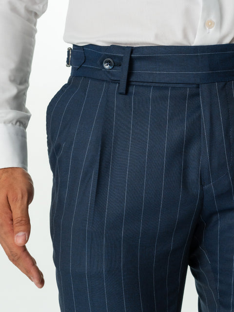 Pantaloni Bleumarin Barbati Gurkha Cu Pebse In Dungi Fine Albe Smart Casual BMan701 (5)