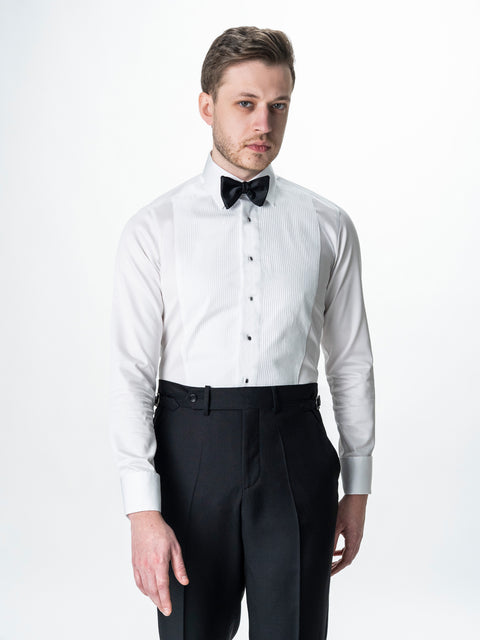 Camasa Alba Mire Barbati De Ceremonie Cu Plastron Si Nasturi Onix BMan0046