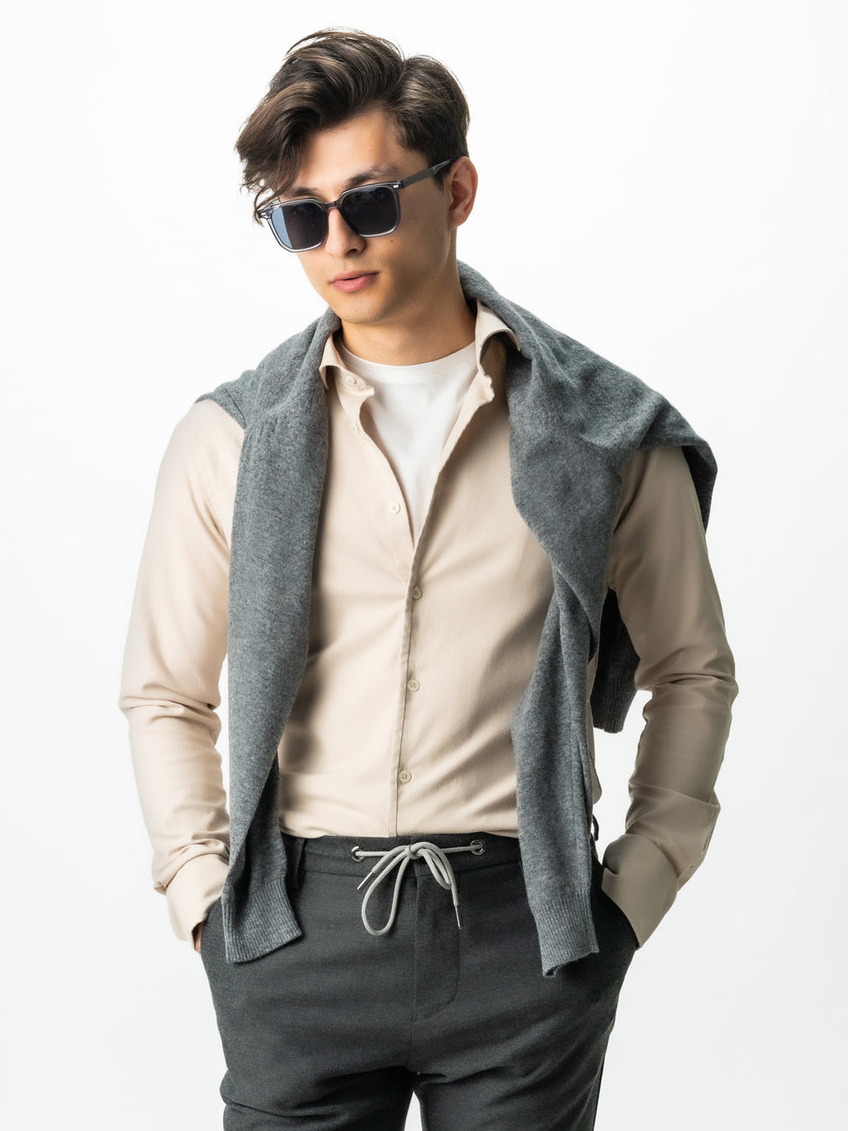Camasa Barbati Casual Crem Din Bumbac Natural Tip Flanel BMan0037 (1)