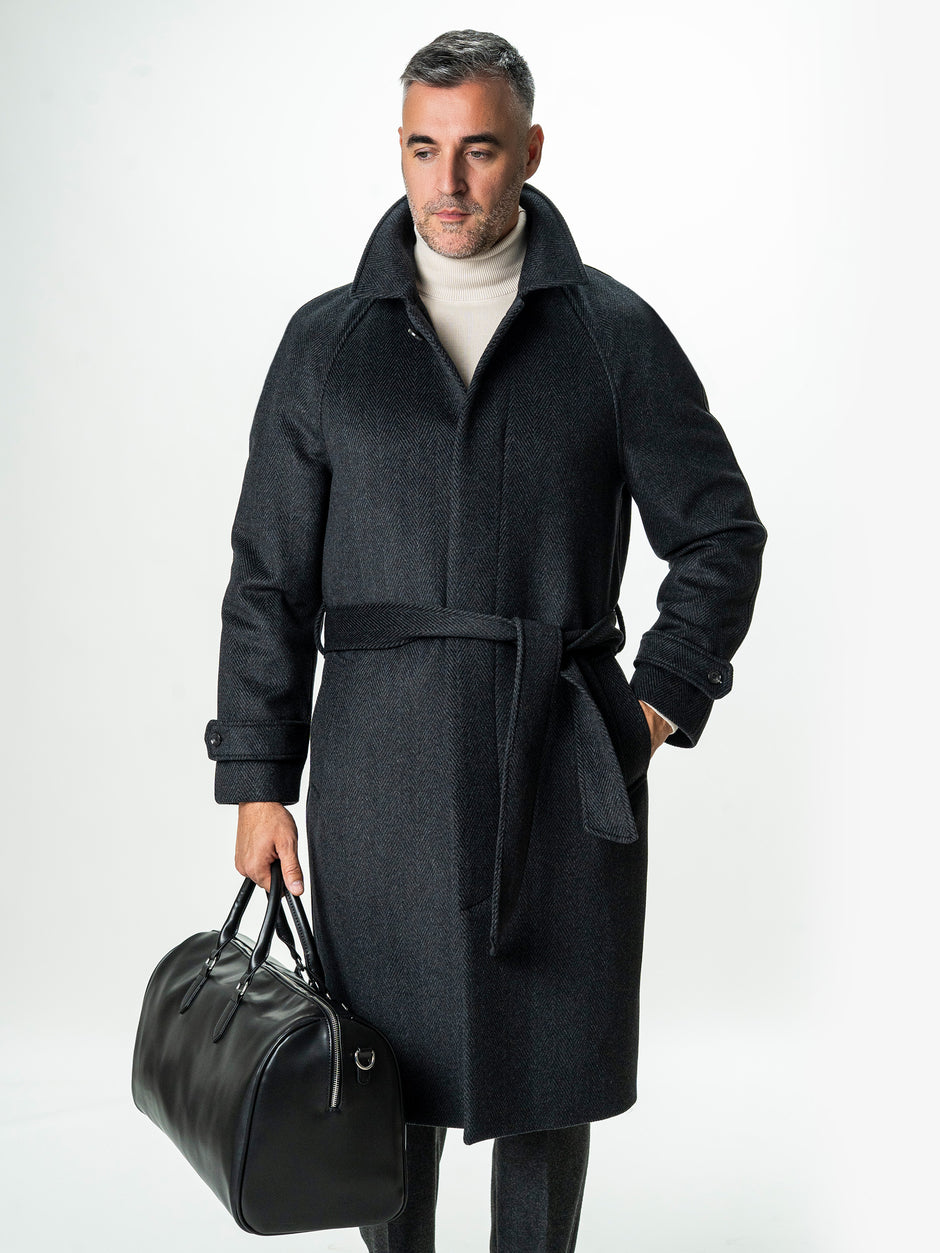 Palton Barbati Iarna Negru 100% Lana Twill BMan0006 (4)
