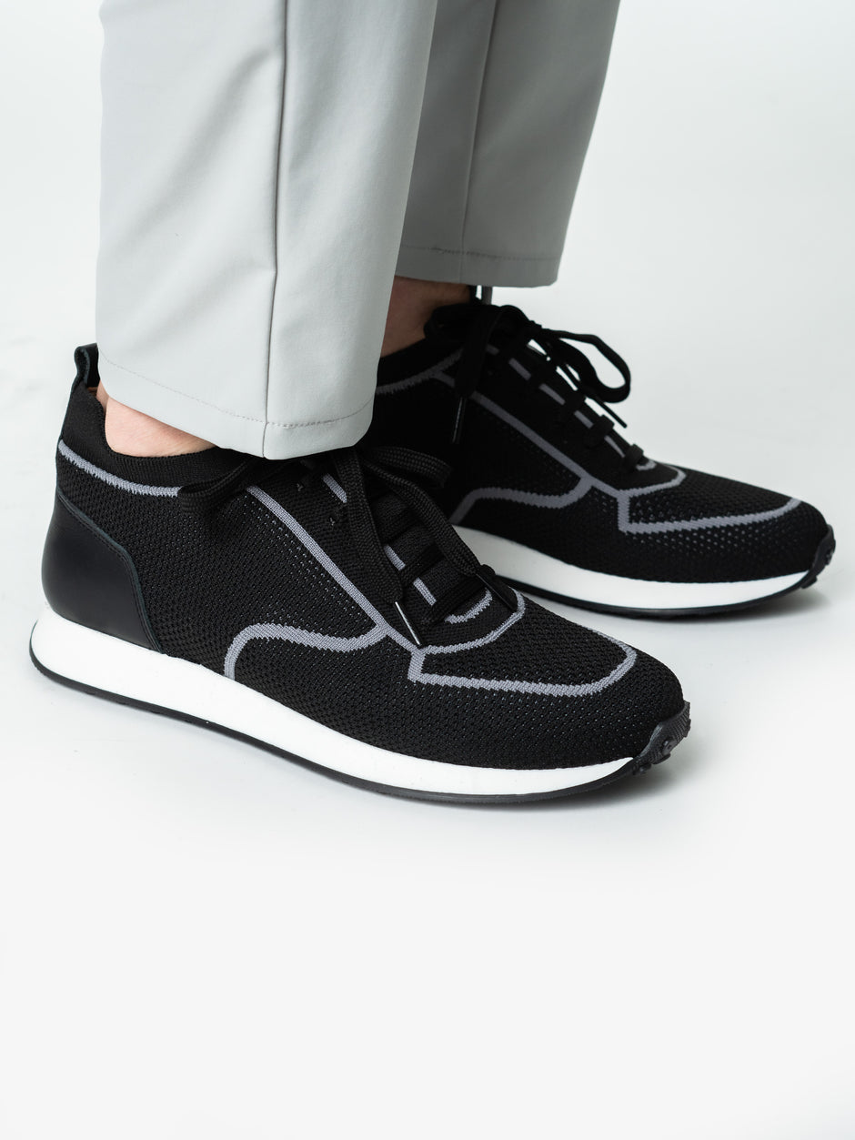 Pantofi Casual Barbati Negri Textil Cu Piele Naturala Talpa Ortopedica BMan0415 (9)