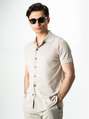Tricou Crem Barbati De Vara Cu Nasturi Guler Polo Bman291