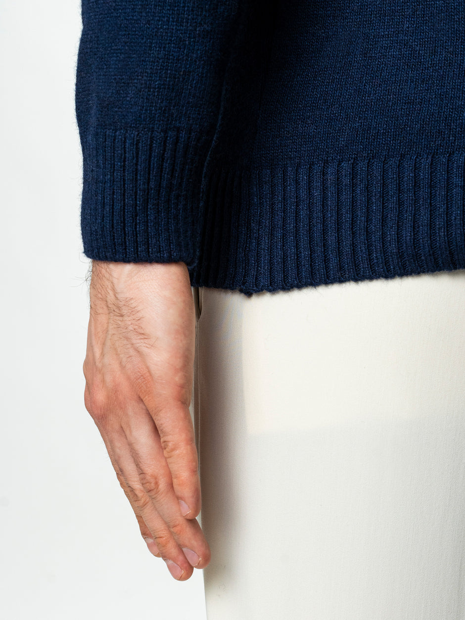 Pulover Barbati Bleumarin Toamna Iarna Din 100% Lana Lambswool BMan0032 (8)