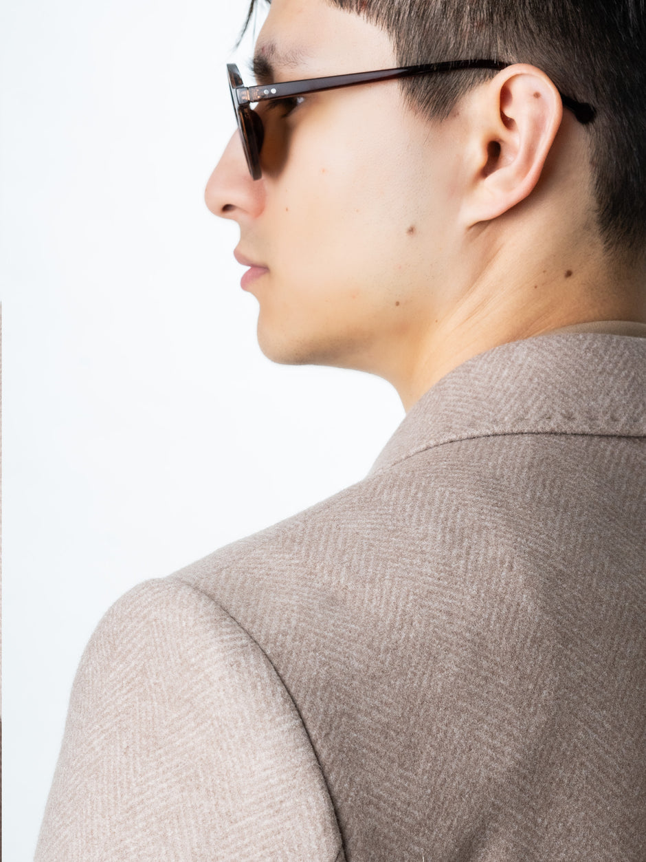 Palton Barbati Crem 100% Lana Herringbone Doua Randuri Bman122 (7)