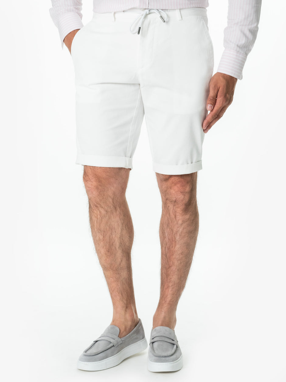 Pantaloni Barbati Scurti Cu Siret De Vara Albi Din 100% Bumbac BMan176 (6)