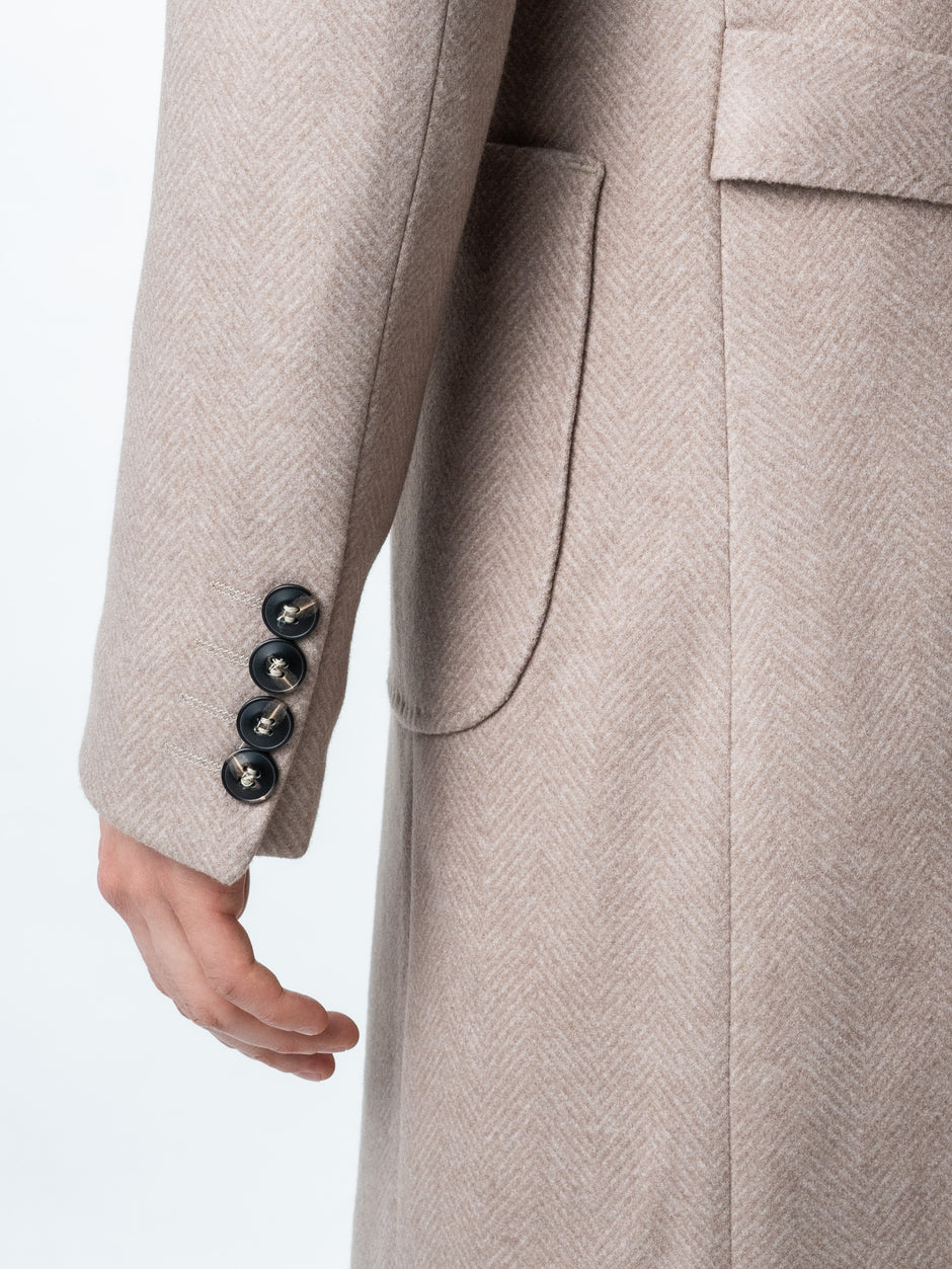 Palton Barbati Crem 100% Lana Herringbone Doua Randuri Bman122 (5)