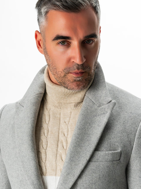 Palton Office & Smart Casual Barbati Toamna-Iarna Bărbați Gri Amestec Lână BMan108 (7)