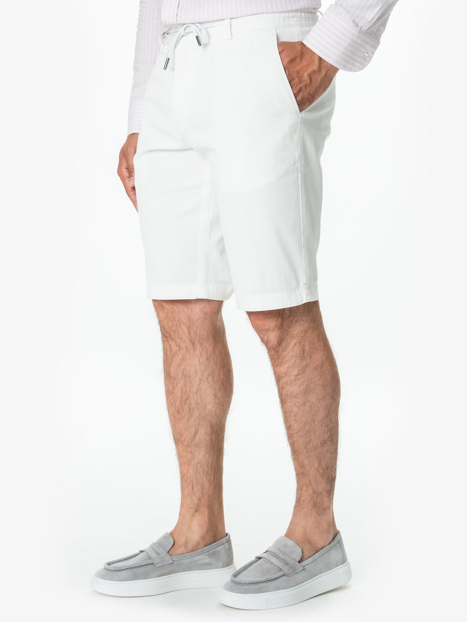 Pantaloni Barbati Scurti Cu Siret De Vara Albi Din 100% Bumbac BMan176 (4)
