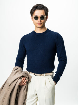 Pulover Barbati Bleumarin Toamna Iarna Din 100% Lana Lambswool BMan0032