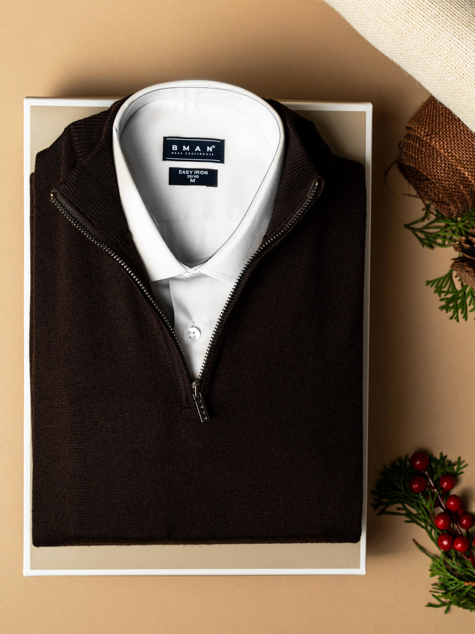 Pachet Cadou Barbati Pulover Cu Fermoar Si Camasa Bumbac Bman0013 (1)
