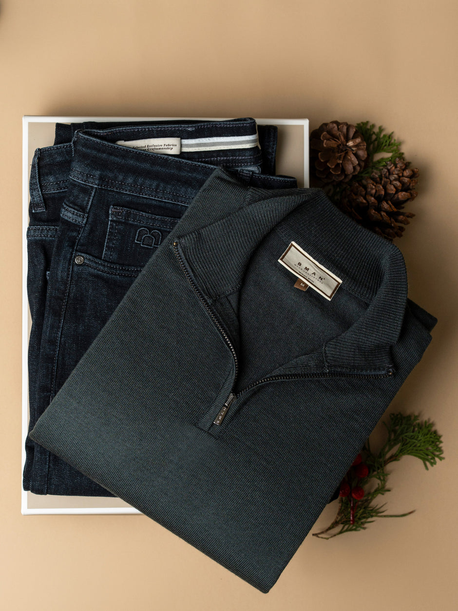 Pachet Cadou Barbati Pulover Cu Fermoar Si Blugi Bman0086 (2)