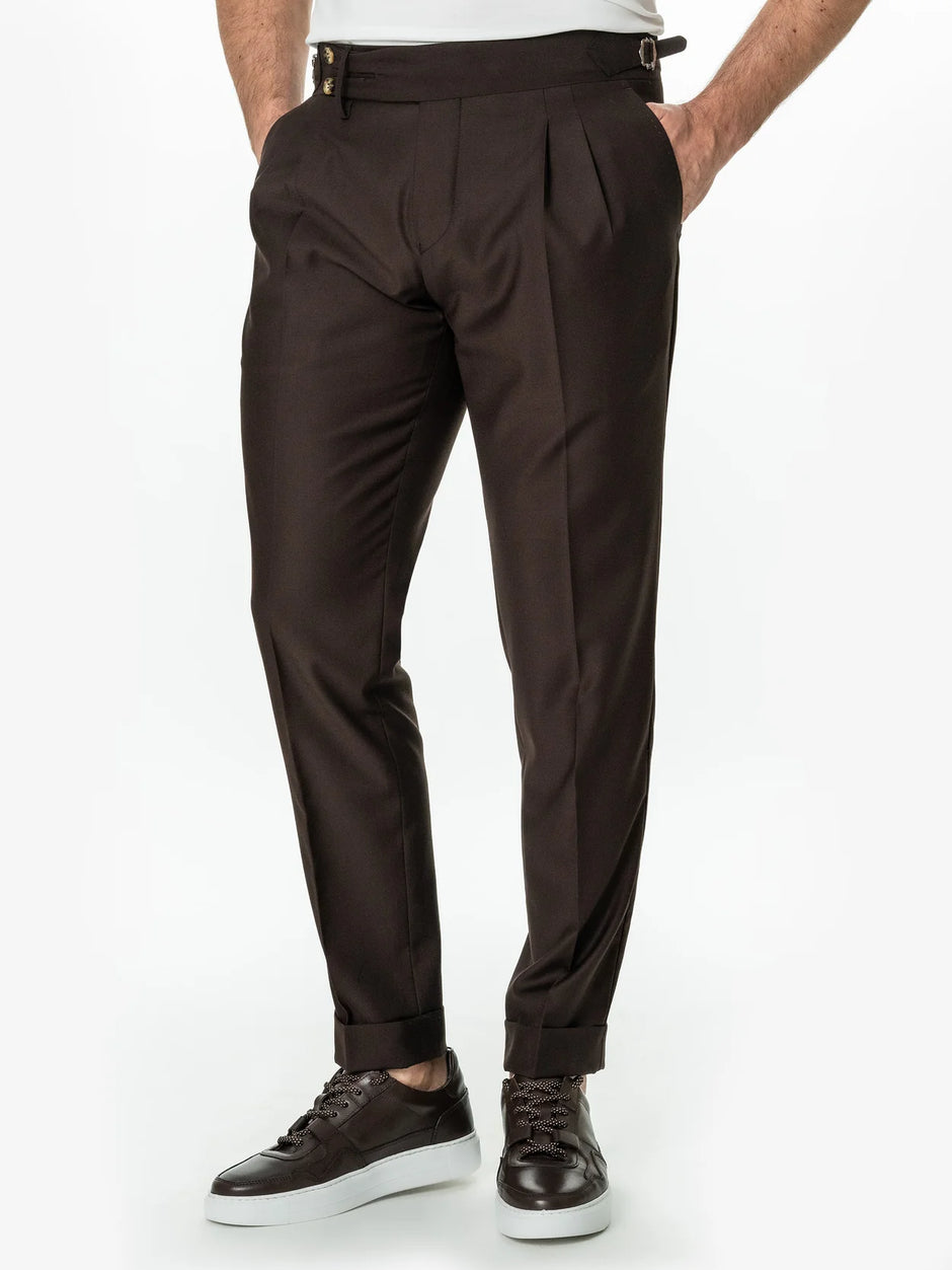 Pantaloni Barbati Cu Pense Model Gurkha Maro Cappuccino Stofa Confortabila BMan702 (6)