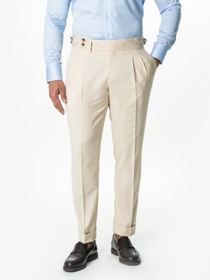 Pantaloni Cu Pense Barbati Crem Inchis Gurkha Din Stofa BMan702