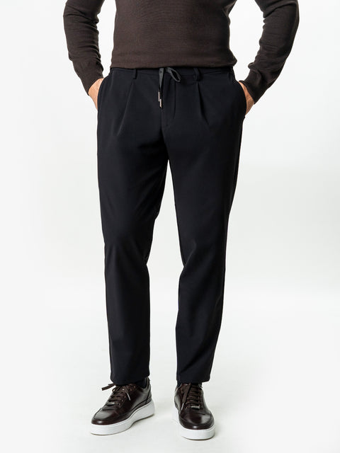 Pantaloni Flexo Cu Snur Barbati Negri Din Spandex Milano BMan0100