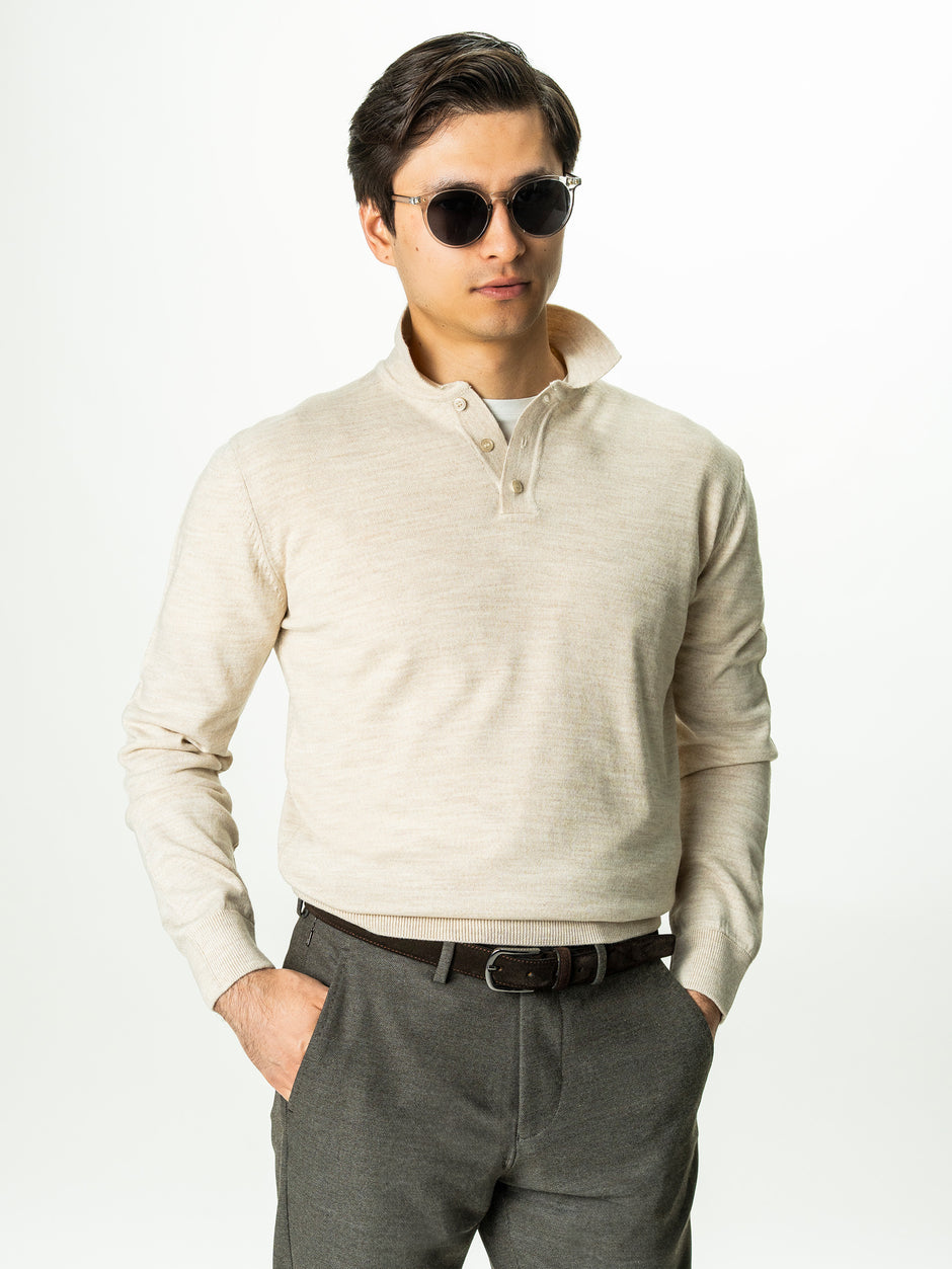 Pulover Barbati Crem Polo Din Lana Merinos BMan0051 (2)