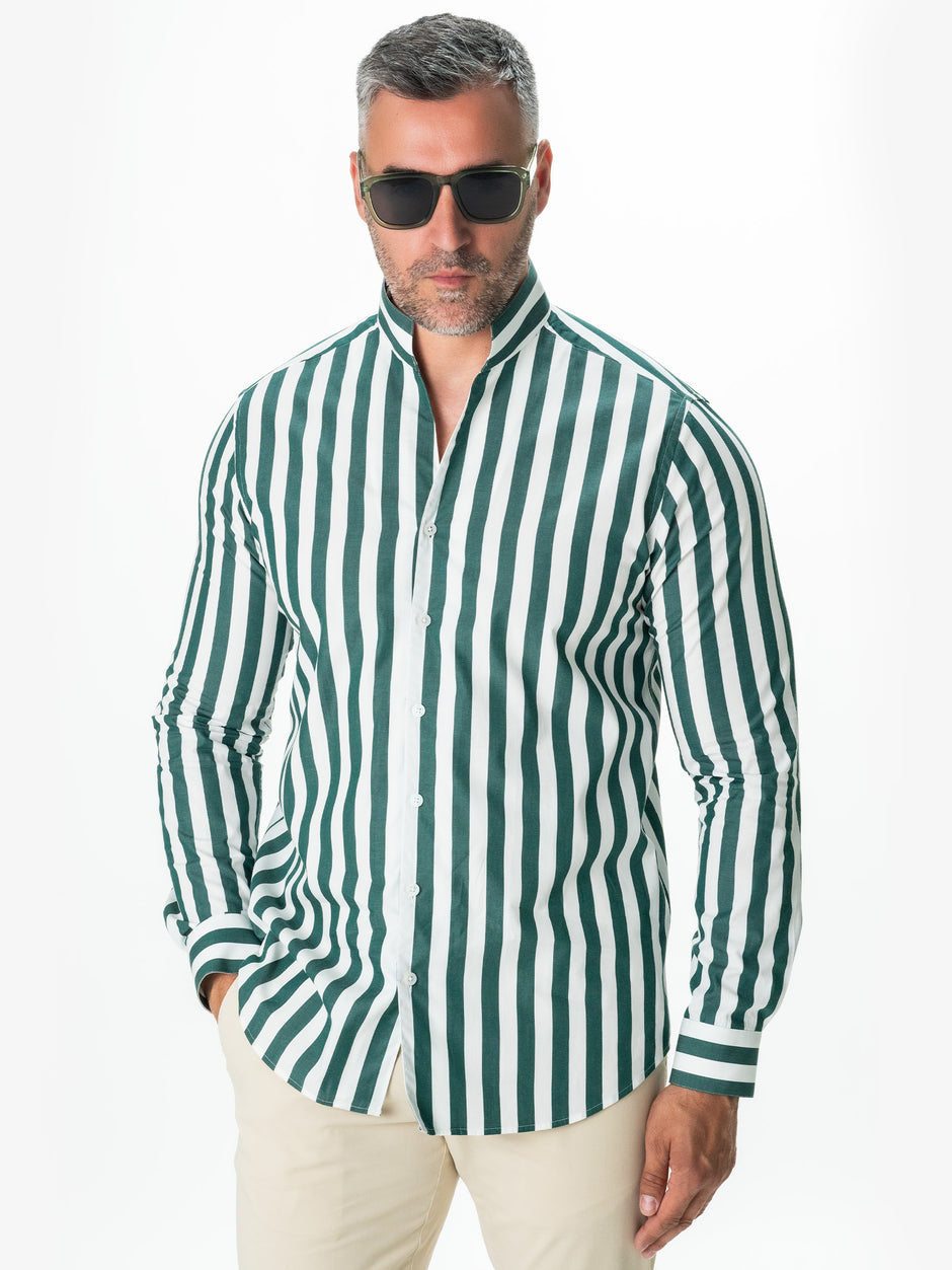 Camasa Smart Casual Barbati Verde In Dungi Design Monaco BMan0047 (4)