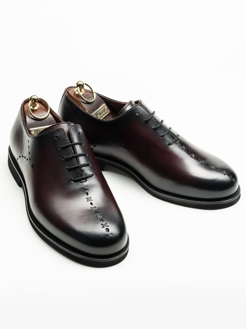 Pantofi Barbati Eleganti Oxford Bordo Patina Piele Naturala Design Prato Insertie Bombeu BMan0405 (6)