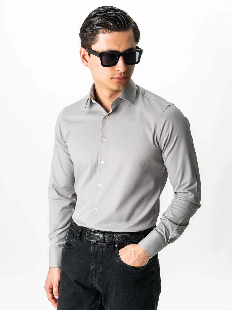 Camasa Barbati Eleganta Gri 100% Bumbac All Season Bman0030 (1)