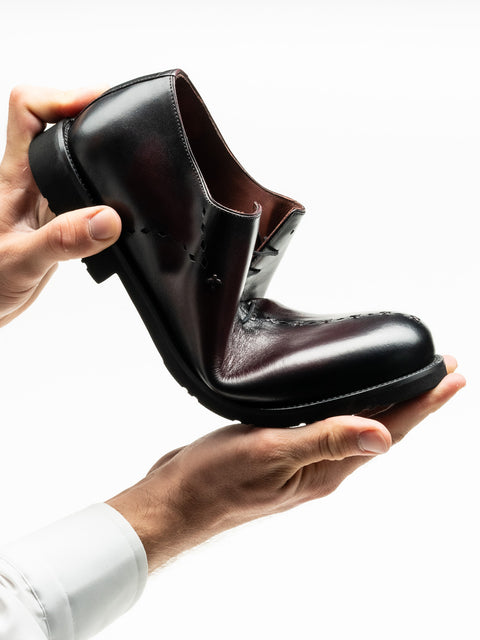 Pantofi Barbati Eleganti Oxford Bordo Patina Piele Naturala Design Prato Insertie Bombeu BMan0405 (4)