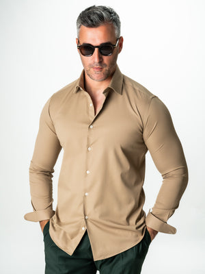Camasa Barbati Eleganta Bej Nisip Nisip Bumbac Stretch Natural BMan0030