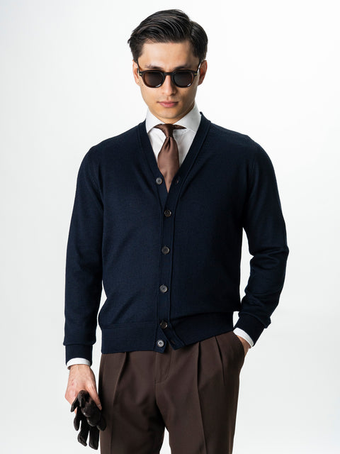 Pulover Bleumarin Barbati Cu Nasturi Tip Cardigan BMan0038