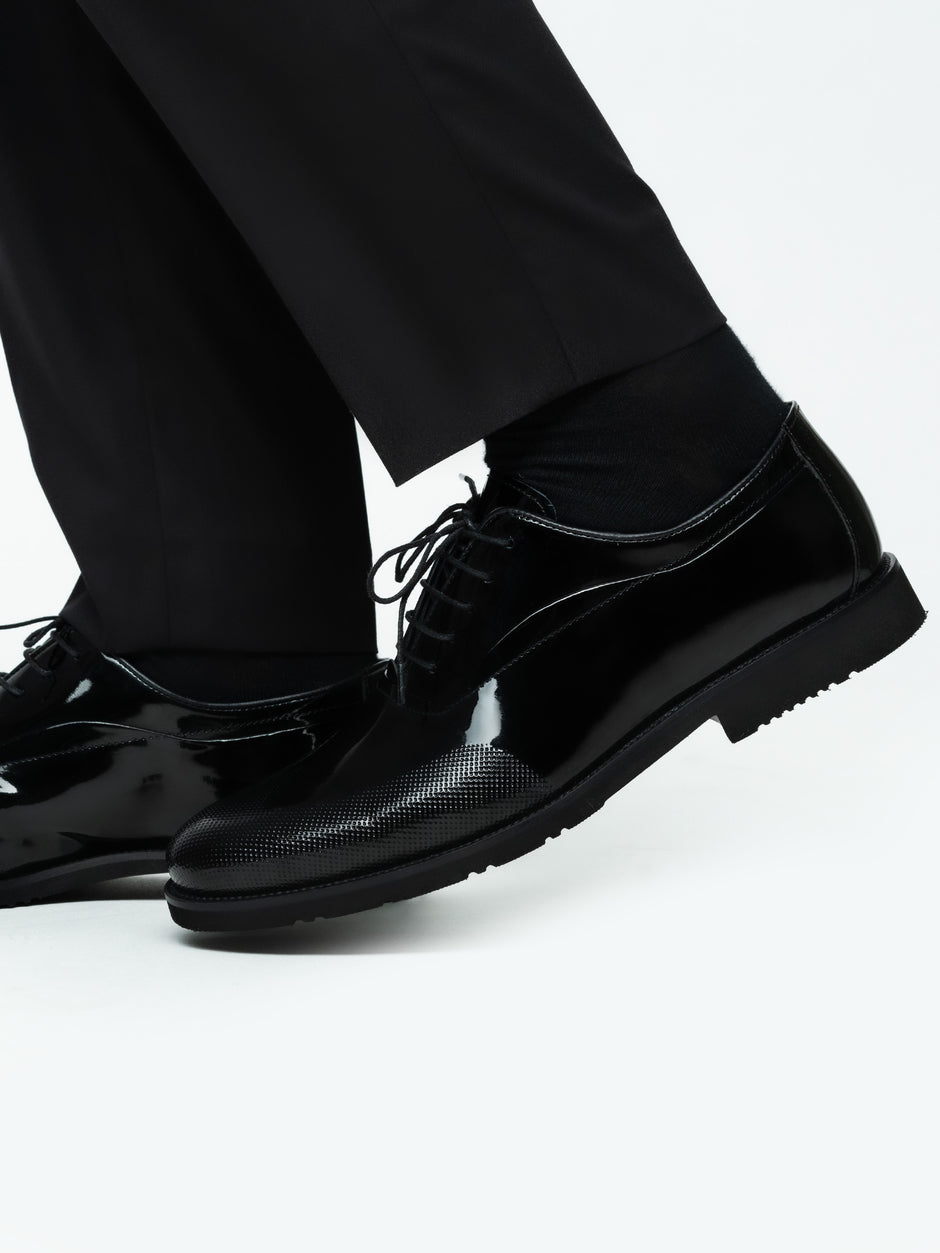 Pantofi Eleganti Barbati Negru Lucios Oxford Piele Naturala Cu Insertie Pe Bombeu BMan0406 (4)