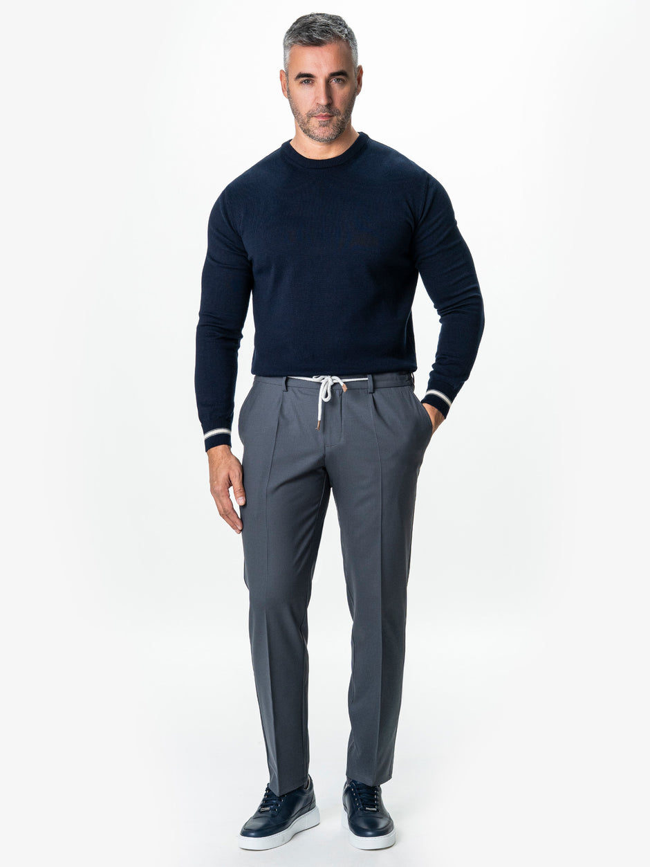 Pantaloni Cu Snur Barbati Gri Elastici Flexo Milano BMan598 (4)