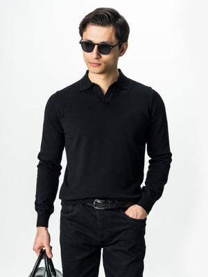 Pulover Polo Barbati Negru Din Bumbac Natural BMan0031