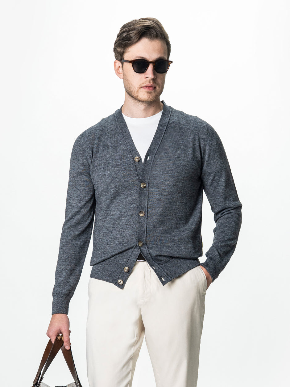 Pulover Gri Barbati Cu Nasturi Tip Cardigan BMan0038 (4)