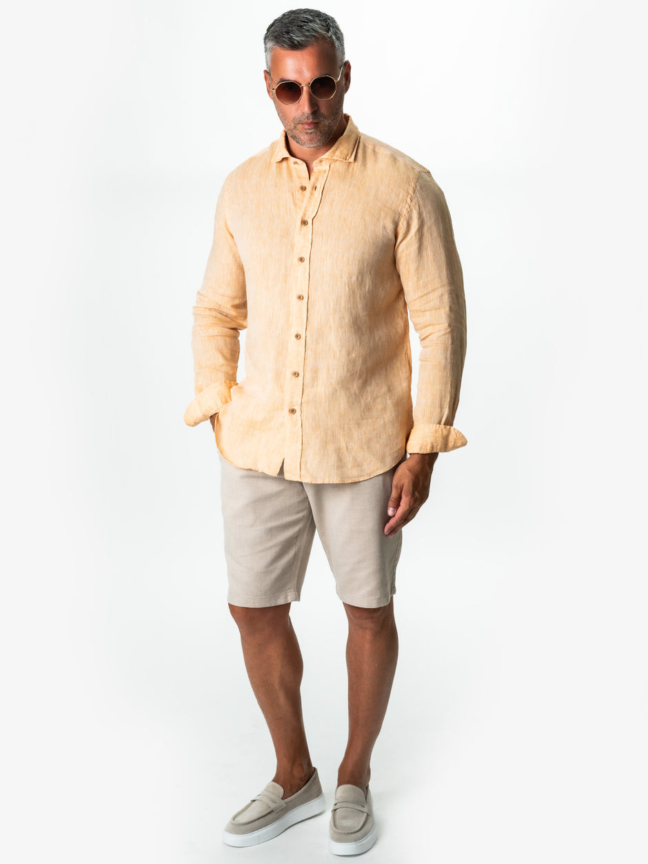 Camasa Vara Barbati Plaja Portocalie Din 100% In Natural BMan855 (7)