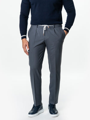 Pantaloni Cu Snur Barbati Gri Elastici Flexo Milano BMan598