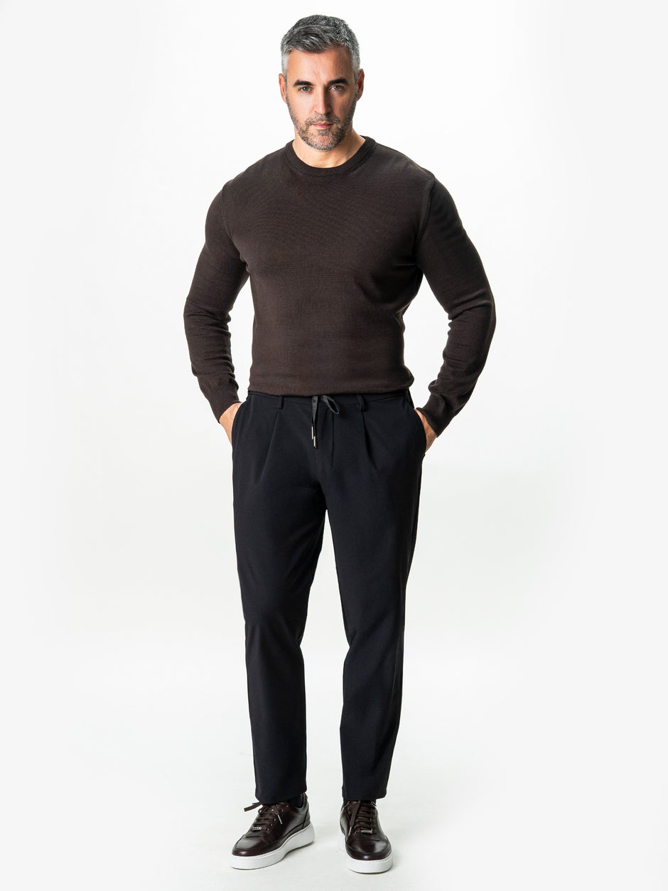 Pantaloni Flexo Cu Snur Barbati Negri Din Spandex Milano BMan0100 (1)