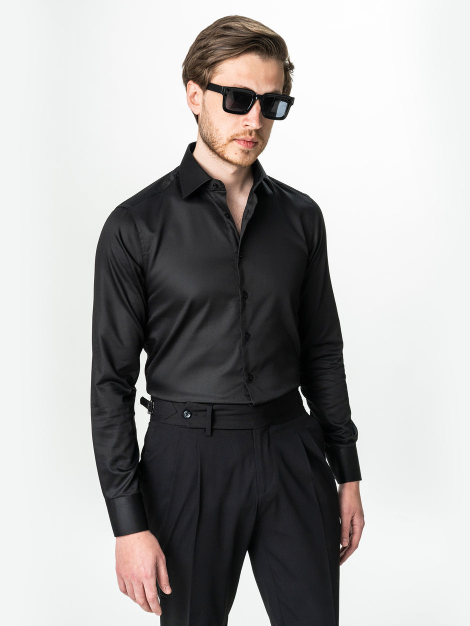 Camasa Barbati Eleganta Neagra 100% Bumbac Usor De Calcat All Season BMan0060 (4)