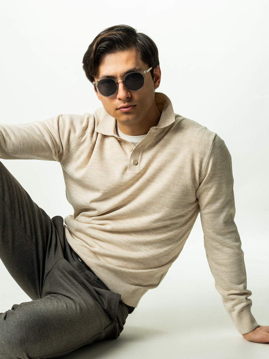 Pulover Barbati Crem Polo Din Lana Merinos BMan0051 (4)